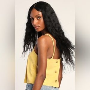 Living for Sunshine Light Yellow Button Back Cami Top - Large